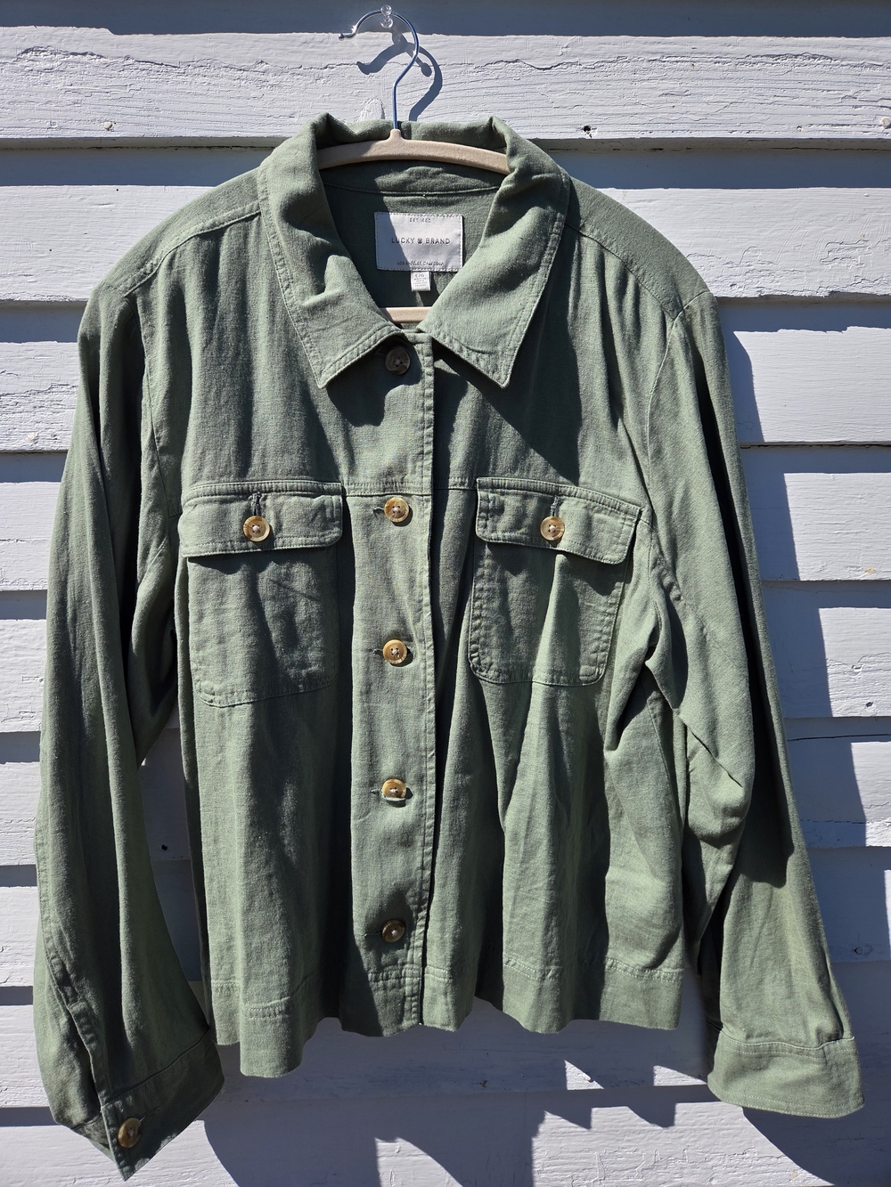 Lucky Brand Moss Green Utility Jacket with Button Front